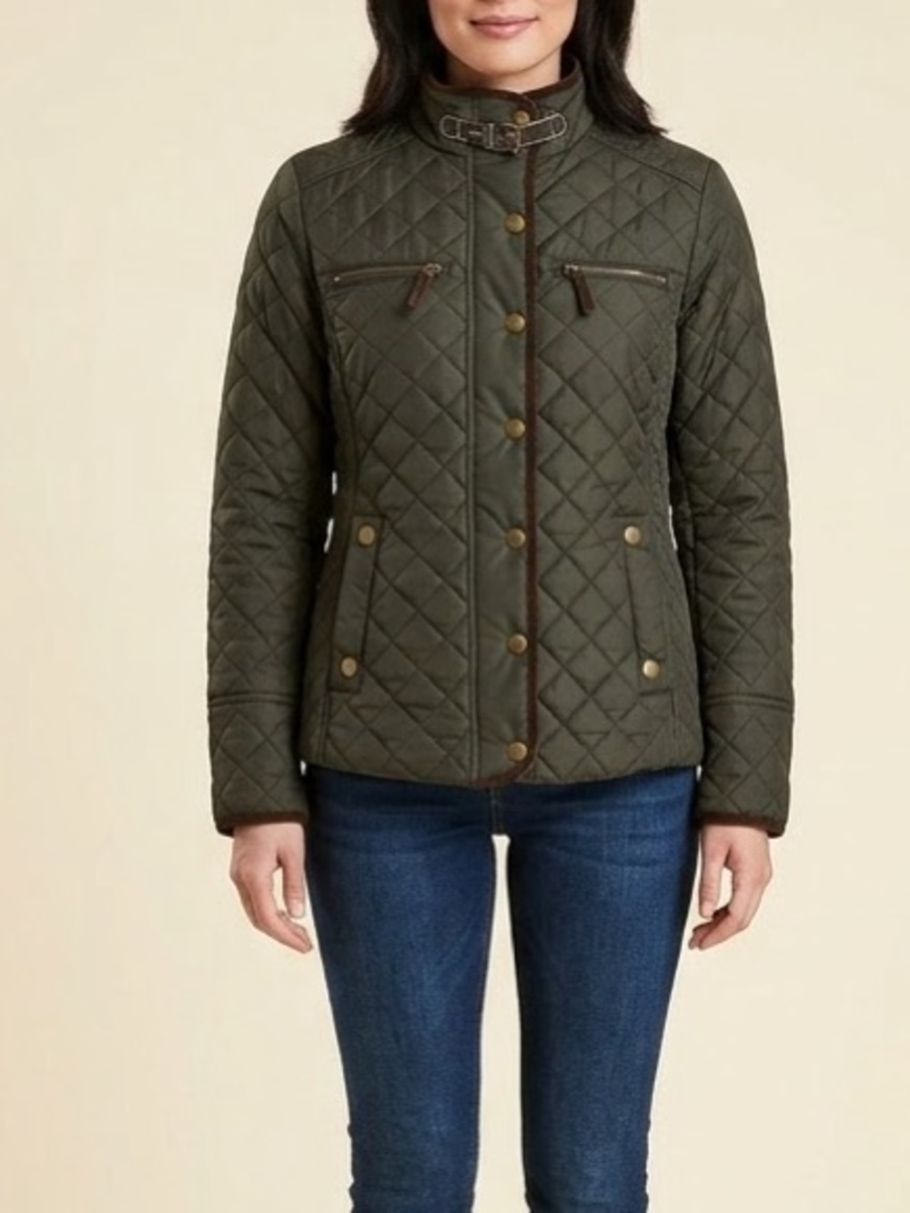 Boden Green Quilted Jacket Ribbed Brown Details Sz 4